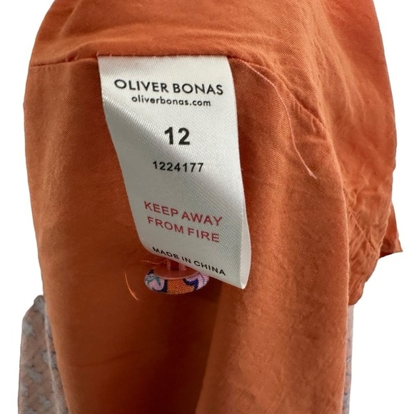 Oliver Bonas Women Floral Asymmetrical Button Up Dress Sz 12 Orange Short Sleeve - Picture 8 of 10
